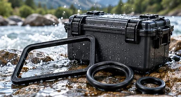 Outdoor waterproof equipment enclosure with silicone gaskets exposed to rain and splashing water`