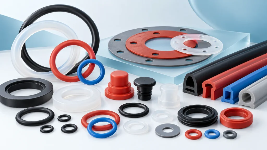 Assorted custom silicone seals, O-rings, gaskets and extruded sealing profiles