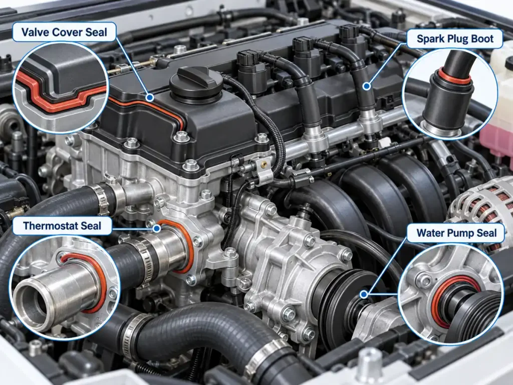 Engine compartment silicone seal applications
