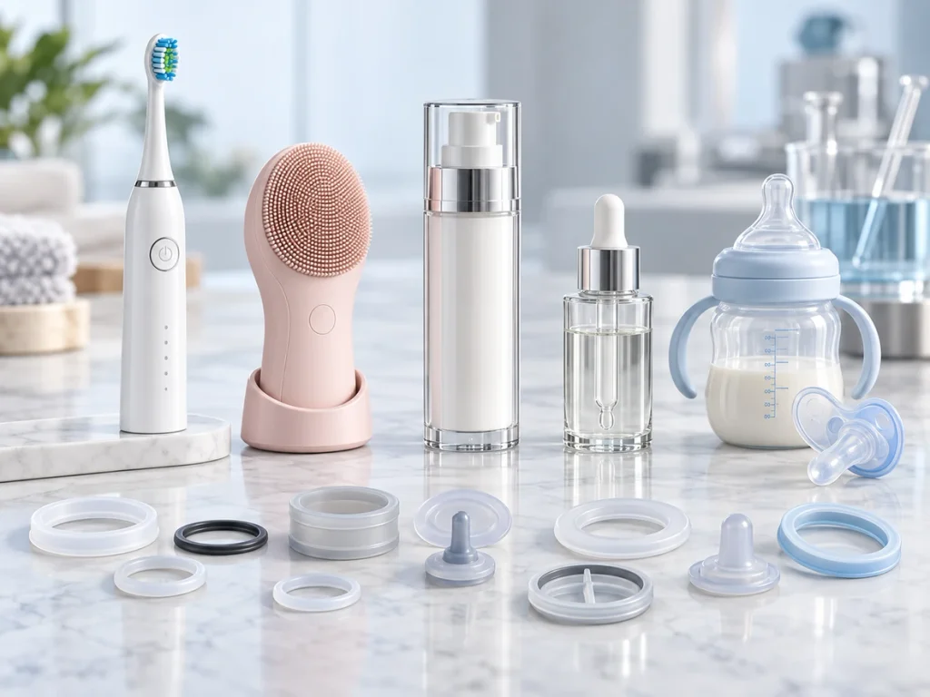 Silicone seals used in personal-care devices cosmetic packaging and baby products