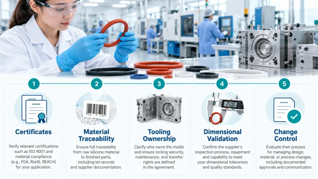 Five supplier checks for silicone seals certification traceability tooling dimensions and change control
